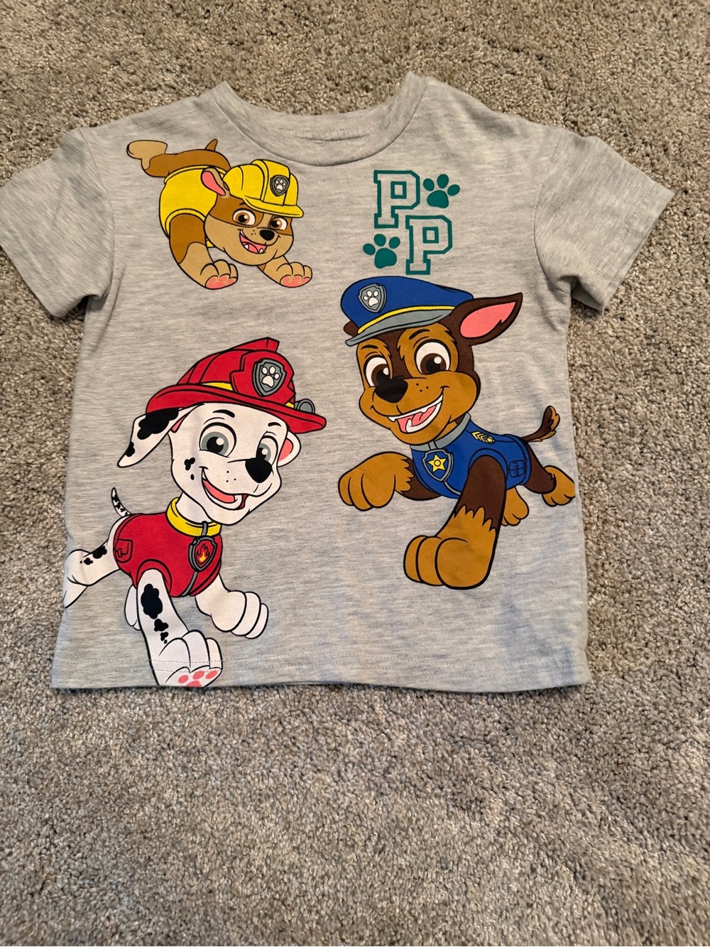 Paw Patrol Gray Tee with Red Blue Yellow Character Print